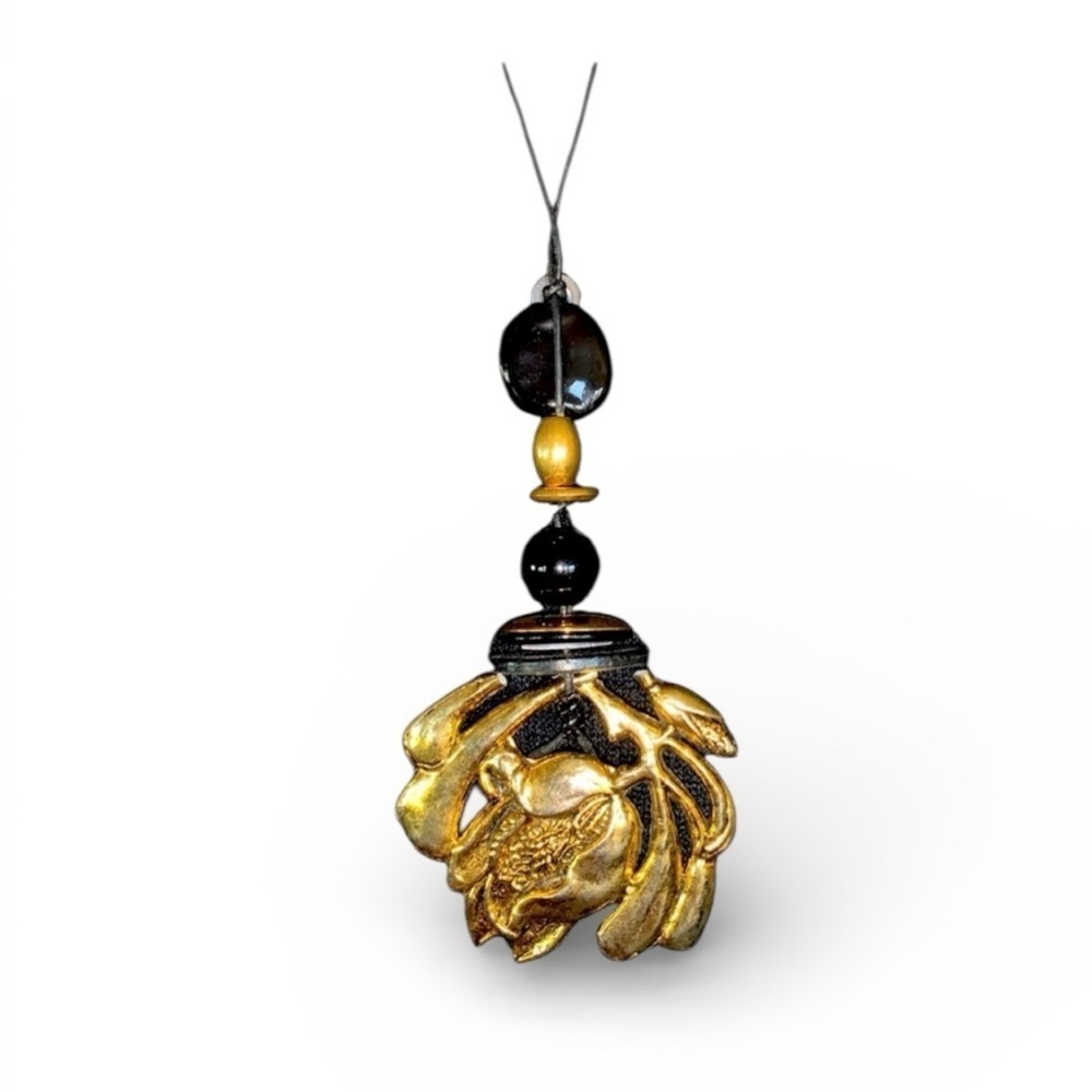 'Ragamuffin Couture' Brass Rose artisan Necklace, black leather cord, beads OOAK